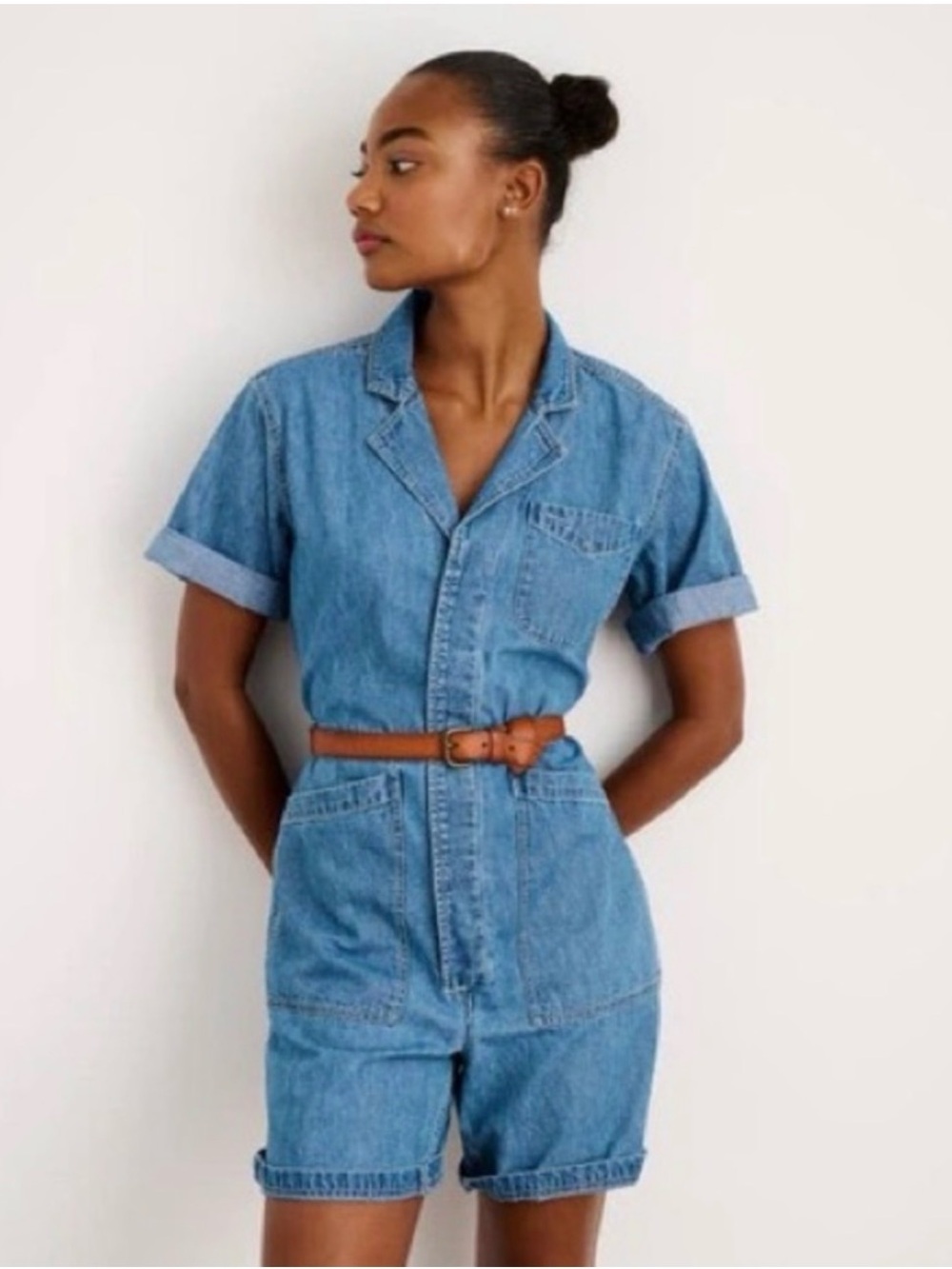 Alex Mill Standard Shortall Denim Jumpsuit Romper XL Blue Shorts Minimalist Chic